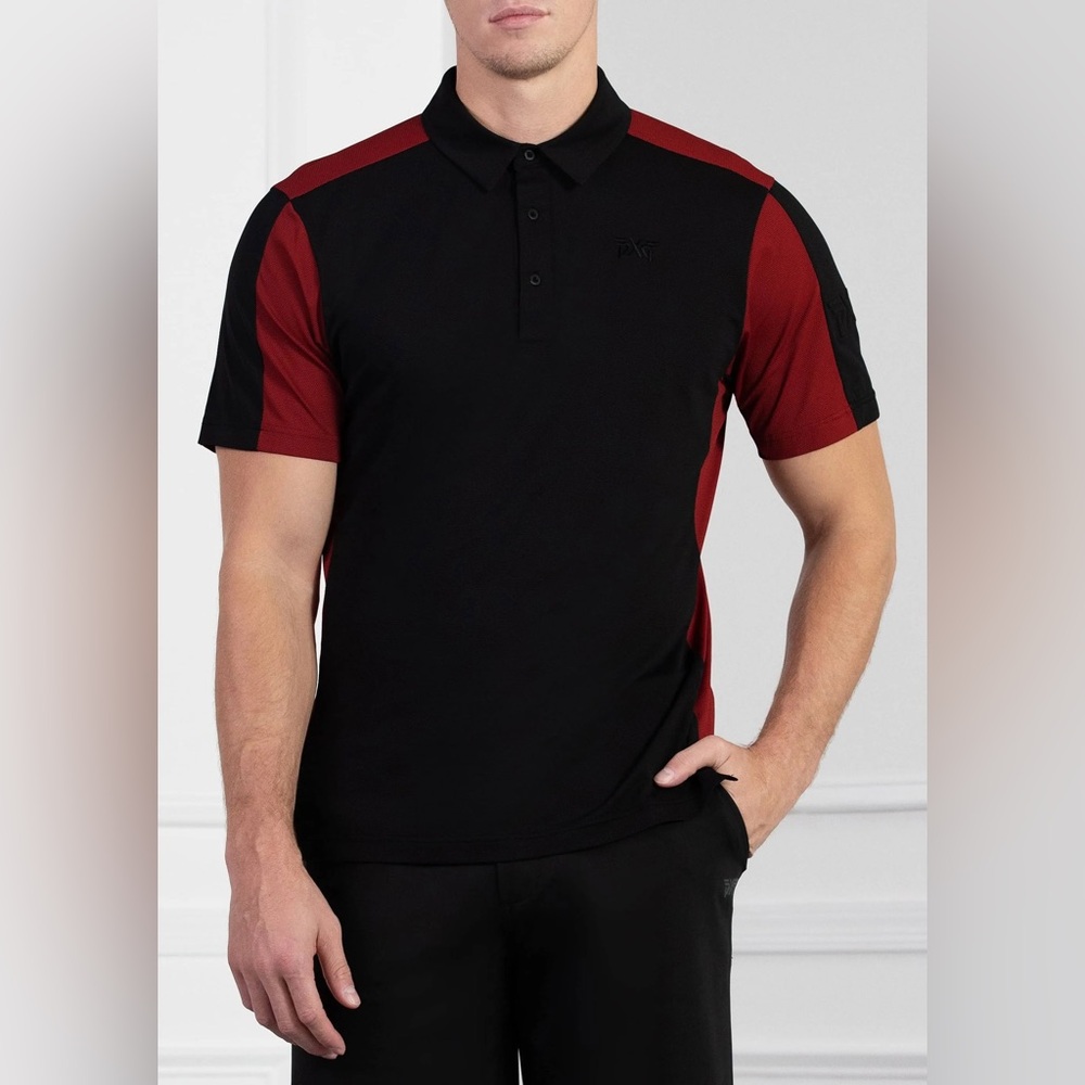 PXG Black and Burgundy Colorblock Polo Shirt